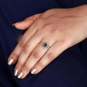 925 Sterling Silver Smokey <b>Quartz</b> Leaf Band <b>Ring</b> with Diamond Women's Engagement Bezel Setting Jewelry for Wedding Engagement - Product Image 5