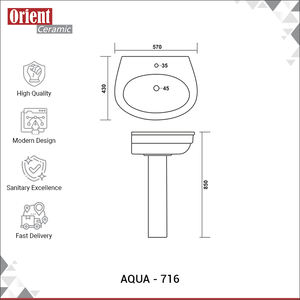 Lavabo de Pedestal de Cerámica Blanca para Baño, de Excelente Calidad, Venta Directa de Distribuidor Autorizado, Procedente de India - Product Image 3