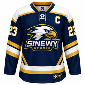 Maillot de hockey sur glace SINEWY SPORTS unisexe à manches longues, sublimé, anti-humidité, à capuche, coupe régulière adulte, double fermeture éclair sur le devant - Product Image 1