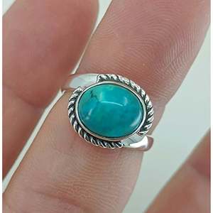Turquoise Gemstone <b>Ring</b> Handmade Boho <b>Statement</b> Sterling <b>Silver</b> Jewelry Rhodium for Birthday Anniversary Wedding Christmas Gift - Product Image 5