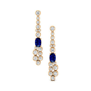 Lab Grown Blue Sapphire Gemstone & Real <b>Diamonds</b> <b>Dangling</b> Drop <b>Earrings</b> in 18k Solid Gold Luxurious Birthstone <b>Earring</b> Studs OEM - Product Image 3
