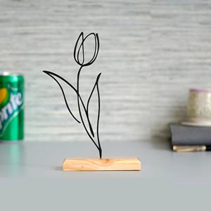 Figurine florale en métal noir radieux sur socle en bois, accent de table moderne, ajoute des vibrations subtiles et sophistiquées, vente en gros en provenance d'Inde - Product Image 2