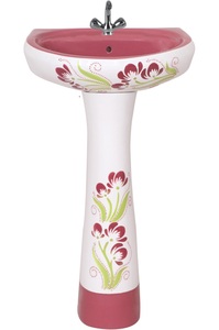 Lavabo de cerámica de una pieza con patrón elegante y pedestal - Product Image 3