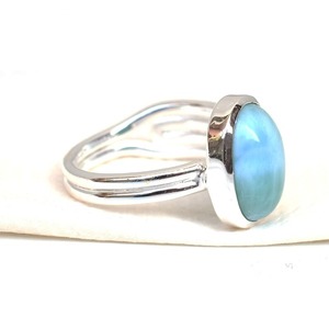 Handmade 925 Sterling Silver Vintage Engagement Ring with Natural Blue Larimar Gemstone Bezel Setting <b>Unique</b> <b>Gift</b> <b>for</b> <b>Her</b> - Product Image 1