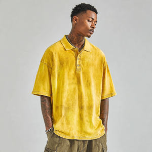 เสื้อโอเวอร์ไซส์ทรงหลวมสไตล์สตรีทสำหรับผู้ชาย ผ้าซักย้อมสีแบบ Acid Wash ระบายอากาศ แห้งเร็ว เหมาะสำหรับใส่ลำลองในฤดูร้อน - Product Image 5