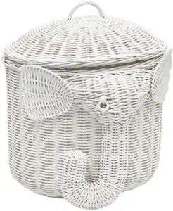 High Quality White Rattan Elephant Storage Basket, Creative Natural Woven Ki's Toy basket Wholesale Supplier