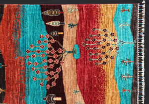 พรมแก๊บเบห์ลายทิวทัศน์ ทอมือจากขนสัตว์  พรมปูพื้นสไตล์เปอร์เซียดั้งเดิม สำหรับห้องนั่งเล่น ห้องนอน - Product Image 3