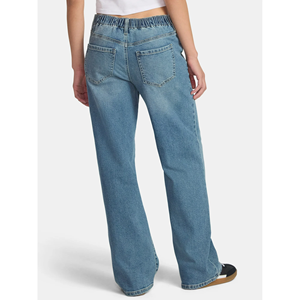 2025, los pantalones vaqueros de gran tamaño lavados elásticos informales para mujer, ajustados con estilo y tela tejida ajustada de cintura media - Product Image 3