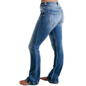 Custom Hot Selling Comfort <b>Stretch</b> Plus Size Women Jeans Women Ripped Bootcut Stretchy Mid Rise Flare Denim Jeans OEM Service - Product Image 3
