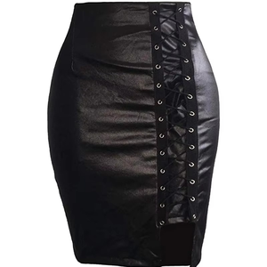 Venta caliente artículo faldas de cuero mujeres moda Split diseñado recto PU camisa otoño alta cintura sólido elegante Delgado otoño OEM - Product Image 5