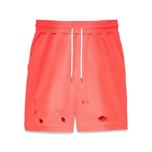 Short en coton vintage pour hommes, respirant, été, délavé à l'acide, coupe dégradée, impression bouffante, respirant, saison estivale - Product Image 1