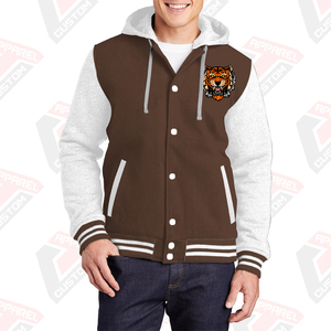 Men's Stylish Warm Varsity Jacket with Hood 100% Cotton Fleece Embroidered Technics Digital Printed Plain Dyed for Winter - Product Image 1