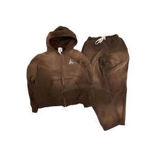 Survêtement à capuche délavé à l'acide, motif uni, design décontracté et tendance pour l'hiver, tissu léger pour toutes les saisons - Product Image 1