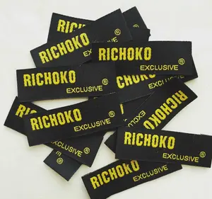 Logo de marque personnalisé ourlet du vêtement tissu damassé pli d'extrémité en polyester tissé pour les étiquettes de vêtements - Product Image 1