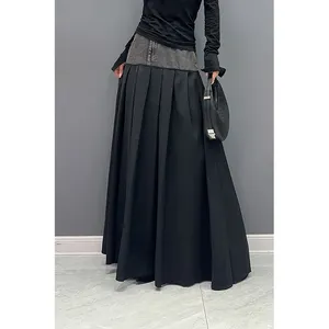 2023 autumn winter korean style skirts casual plus size denim stitching pleated long skirt slim fit trendy new arrivals skirts