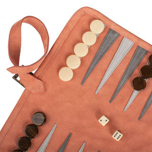Jeu de backgammon d'extérieur artisanal en cuir suédé et velours, plateau pliable durable avec étui de rangement, prix de gros - Product Image 3