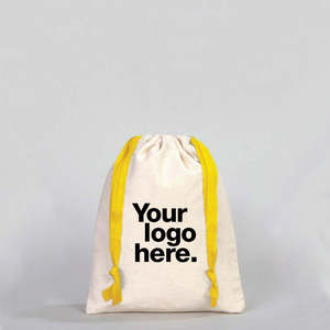 Print Your Any Logo On Bag Customizable Yellow Cord Fabric Pouch High Quality Cotton Canvas 6 W X 8 H Inch <b>Drawstring</b> <b>Backpacks</b> - Product Image 1