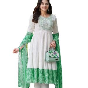 Dernier Designer Pur Coton Imprimé Travail Anarkali Kurti Set Par Fab Zone - Product Image 1