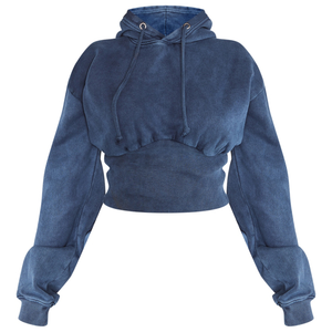 Personalizado de talla grande de manga larga Hip Hop lavado sudaderas con capucha OEM mujeres Streetwear fruncido cintura recortada sudaderas con capucha pulóver Tops - Product Image 6