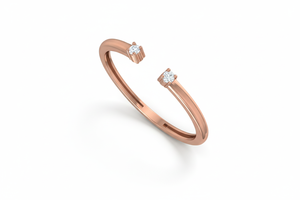 แหวนทอง 14K ประดับเพชรแท้ 2 เม็ด ทรงกลมเจียระไนแบบบริลเลียนท์ ดีไซน์เปิดสำหรับผู้หญิง |   ชุบทอง 0.03 กะรัต - Product Image 3