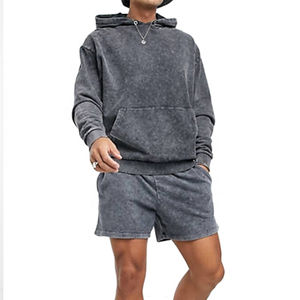 Wholesale High Quality <b>Men</b> Full Sleeve Hoodie <b>Shorts</b> Set Winter Wear Solid Color Custom Design Hot Sale Two-Piece Set - Product Image 1