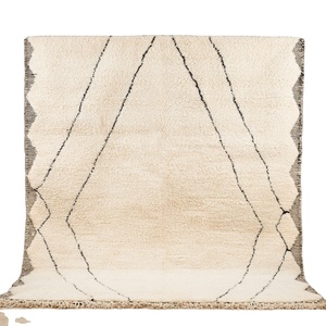 Unique Moroccan Rug <b>Carpet</b> Hand Made Moroccan Boho Beni Ourain Rugs Albertina Hand Knotted Wool Cotton Black Beige Area Rug - Product Image 6