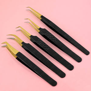 Pince à épiler courbée classique en forme de lune pour extensions de cils, pointe en fibre, prise en main solide, outil d'application pour faux cils – Meilleure vente - Product Image 1