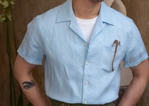Camisa de Manga Corta para Hombre con Cuello Cubano, Transpirable, Estilo Vintage, para Verano - Product Image 2