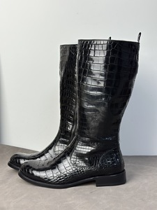<span class=keywords><strong>Stivali</strong></span> Alti al Ginocchio in Pelle di <span class=keywords><strong>Coccodrillo</strong></span> 100% Nera per Uomo, Artigianali, Personalizzabili, Ideali per Occasioni Casual e Formali - Product Image 3