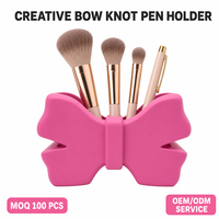 Porte-stylo en résine rose minimaliste avec nœud papillon, personnalisable OEM/ODM, directement de l'usine, organisateur de bureau