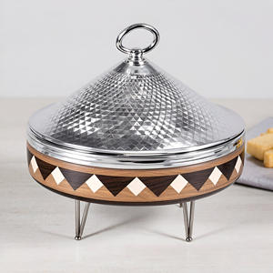 Elegant Mosaic Casserole Dish with Intricate Wood Design & Polished Metal Chafing Dishes Stylish Serving Pieces with Lid - Product Image 4