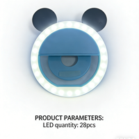 Clip de téléphone étanche en forme de dessin animé mignon, rechargeable, avec anneau lumineux LED flexible grand angle pour selfie, streaming en direct et maquillage