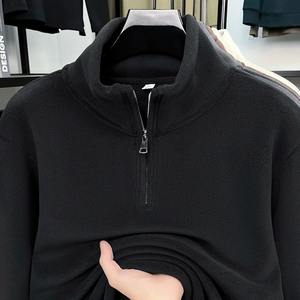 Nouveau sweat à capuche en jersey à col rond et demi-zip à carreaux pour homme, automne/hiver 2025, avec velours, polyvalent, chaud et épais - Product Image 5