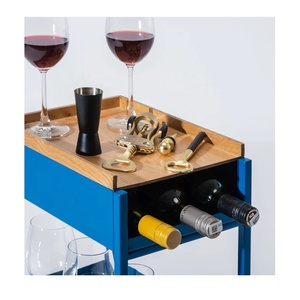 Grey Shade <b>Trolley</b> <b>Serving</b> Unique Uplifted 2 Level Bar Cart 2 Tiers with Wheels Wood Metal <b>Serving</b> Cart Manufacturer Wholesale - Product Image 2