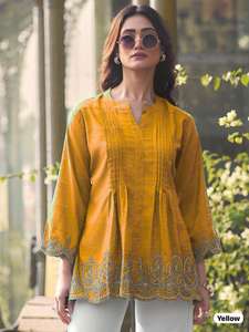Tendance nouveauté haute qualité incroyable attrayant rayonne flammé avec broderie coupe travail court Kurti à vendre - Product Image 4