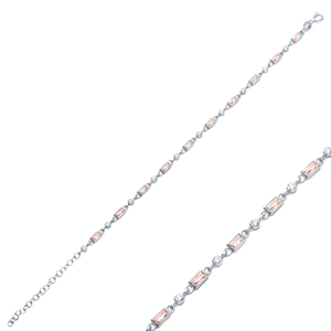 Baguette CZ Pierre Bracelet À Breloques Fait Main Turc En Gros 925 Bijoux En Argent Sterling Pour Femme - Product Image 3