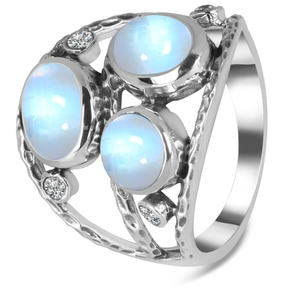 แหวนเงินสเตอร์ลิง925แบบคลาสสิกล่าสุดตกแต่งด้วยพลอย CAB พลอยสีรุ้งสาม CZ ของขวัญที่สมบูรณ์แบบ - Product Image 2