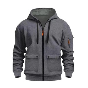 Men's Long Winter Sports and Casual Blouson Spring and Autumn Multi-Pocket Cardigan <b>Hoodie</b> in Wool Zipper Sweatshirt - Product Image 3