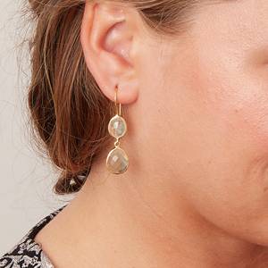 Boucles d'oreilles pendantes en pierre de Prehnite vert pâle pour femmes, tendance minimaliste, plaqué or, argent sterling 925 de haute qualité, pour mariages - Product Image 4