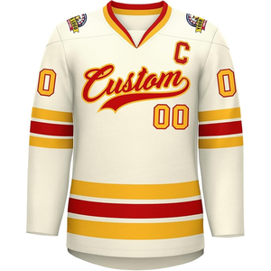 Maillots de hockey sur glace personnalisés avec logo, 100% polyester, manches longues, col en V, séchage rapide, respirant, antibactérien, sublimation personnalisée - Product Image 1