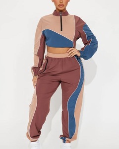 Chándal cortavientos de nailon 100% personalizado para mujer, Conjunto de jogging, Jersey, ropa deportiva, ropa de verano de colores de retazos, Top corto, traje de diseñador - Product Image 3