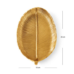 Plateau décoratif en métal doré pour salle à manger Plateau en métal doré orné de feuilles d'or pour une présentation élégante - Product Image 1