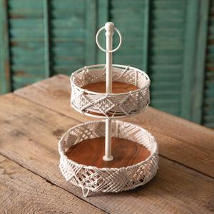 Plateau décoratif tissé en macramé Boho à deux niveaux écologique fait à la main pour l'organisation de la table de la maison et de la cuisine - Product Image 2