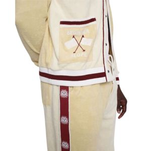 Chaqueta universitaria amarilla Apres Ski Cabana Jacket Tela de rizo de algodón orgánico con acanalado de rayas universitarias y bordado personalizado - Product Image 5