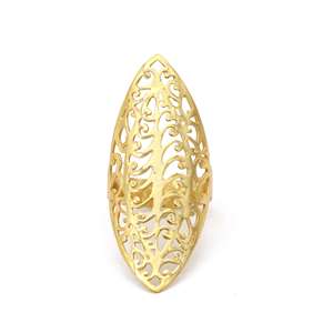 18k Gold Plated Intricate Filigree <b>Ring</b> Brass Long Textured <b>Statement</b> Hollow Cutout Wholesale <b>Ring</b> For Women - Product Image 1