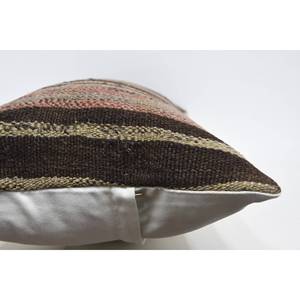 Alfombra de lana Kilim marrón Almohada de diseño tejido de 16x36 pulgadas con patrón vintage - Product Image 5