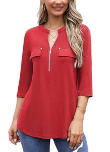 Blusas de Manga Larga para Mujer, con Cierre, Holgadas, con Leggings, Cuello en V, Estilo Casual de Negocios, Elegantes - Product Image 2