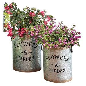 Florero de metal galvanizado con mango, maceta de hierbas de metal galvanizado para uso regular en el hogar y el jardín - Product Image 4