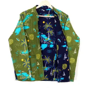 뒤집을 수있는 인도 꽃 프린트 퀼트 자켓 100% 코튼 인도 자켓 여성 여름 파티 착용/폭격기 민족 Boho Comfy Jack