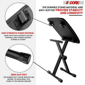 5 Core Keyboard <b>Bench</b> 2 Inch Padded Cushioned Piano Stool Height Adjustable 19" Guitar Seat Portable - Product Image 4